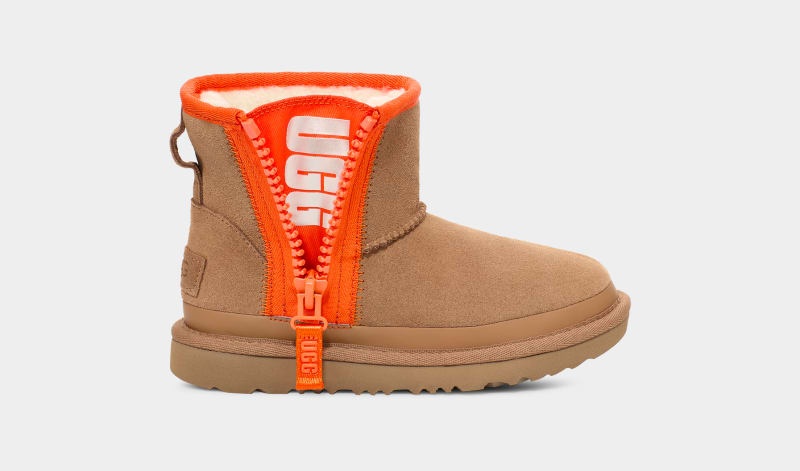 Brown Ugg Classic Mini Zipper Tape Logo Kids' Boots | South Africa-2948671