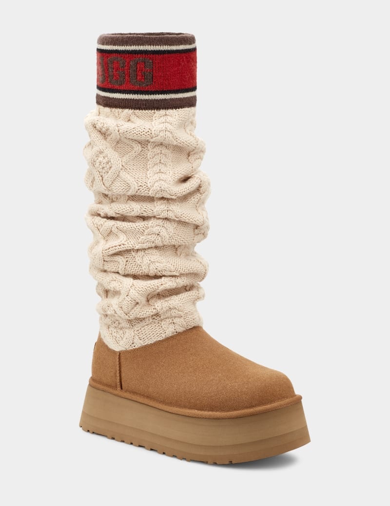 Brown Ugg Classic Sweater Letter Tall Women's Winter Boots | South Africa-7910354