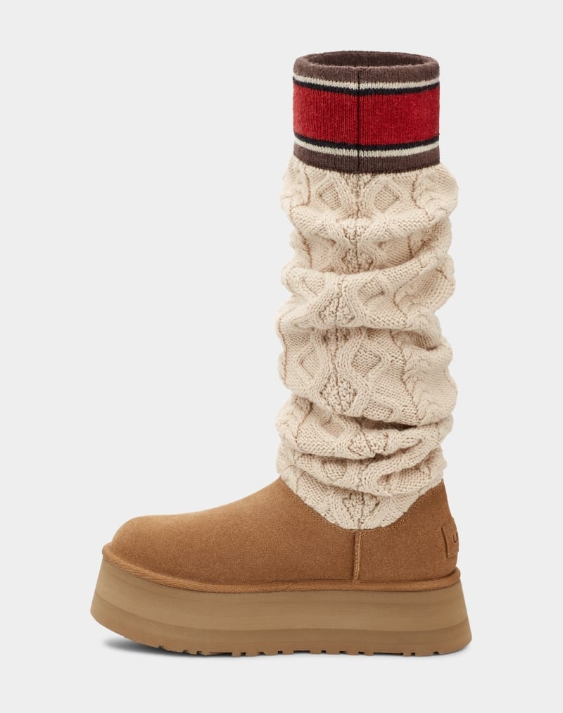 Brown Ugg Classic Sweater Letter Tall Women's Winter Boots | South Africa-7910354