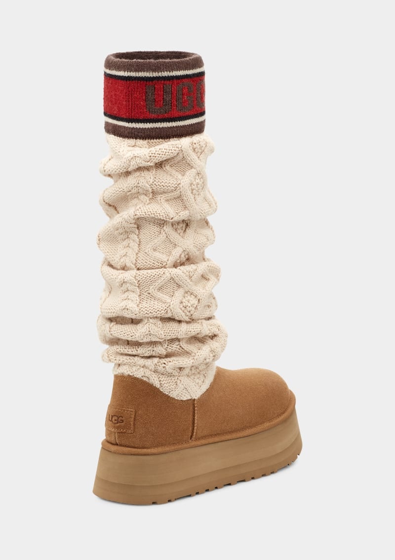 Brown Ugg Classic Sweater Letter Tall Women's Winter Boots | South Africa-7910354