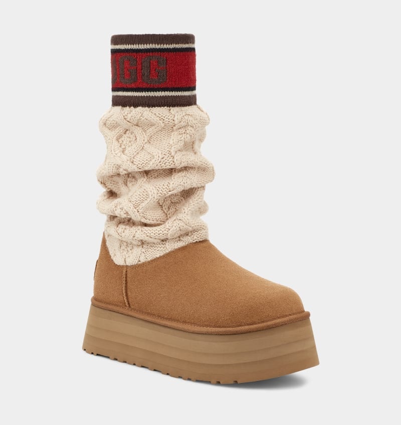 Brown Ugg Classic Sweater Letter Women's Winter Boots | South Africa-0617825