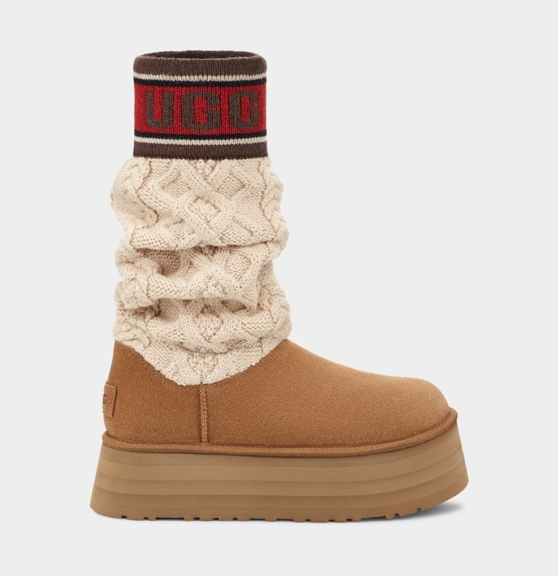 Brown Ugg Classic Sweater Letter Women\'s Winter Boots | South Africa-0617825