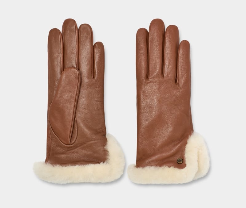 Brown Ugg Leather Sheepskin Vent Women's Gloves | South Africa-9643178