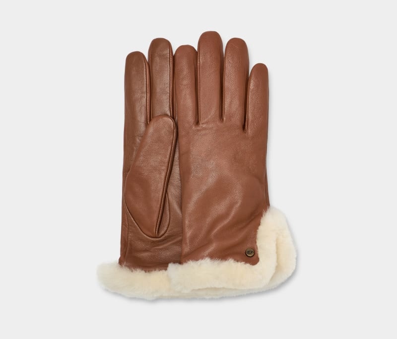 Brown Ugg Leather Sheepskin Vent Women\'s Gloves | South Africa-9643178