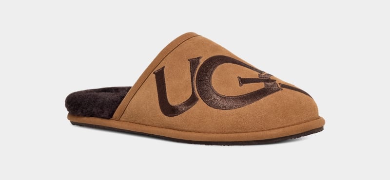 Brown Ugg Scuff Logo Ii Men's Slippers | South Africa-5713820