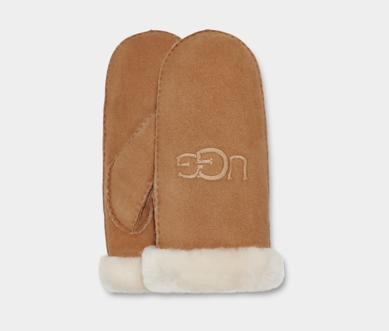 Brown Ugg Shearling Ugg Embroider Women\'s Mittens | South Africa-9645087