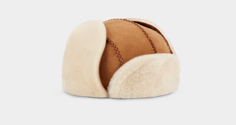 Brown Ugg Sheepskin Trapper With Stitch Kids' Hats | South Africa-3154079