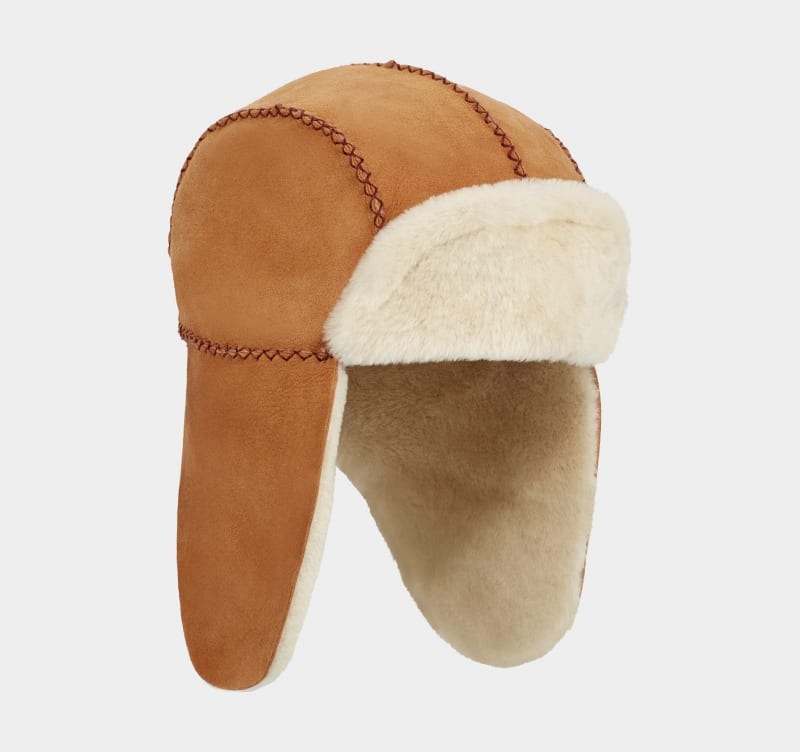 Brown Ugg Sheepskin Trapper With Stitch Kids\' Hats | South Africa-3154079