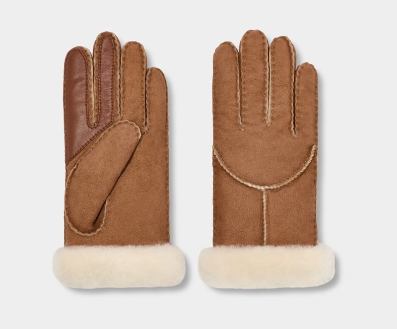 Brown Ugg Sheepskin Whipstitch Women's Gloves | South Africa-7530824