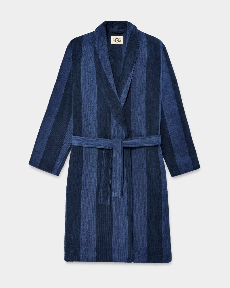 Dark Blue / Navy Stripes Ugg Turner Terry Men\'s Robe | South Africa-3049215