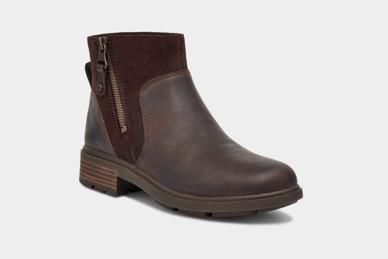 Deep Brown Ugg Harrison Zip Suede Women's Chelsea Boots | South Africa-3296874