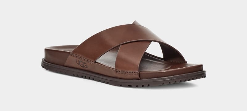 Deep Brown Ugg Wainscott Men's Slides | South Africa-4501628