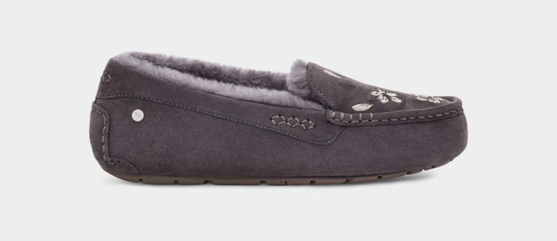 Deep Grey Ugg Ansley Blossom Women\'s Moccasins | South Africa-5084729