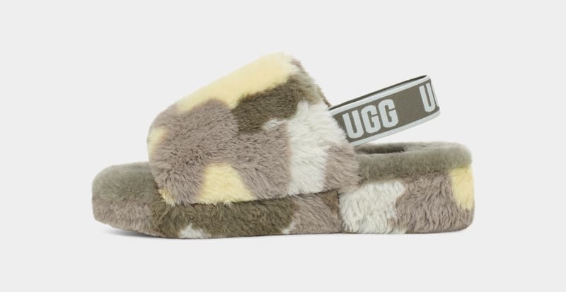 Green Ugg Fluff Yeah Camopop Women's Slippers | South Africa-7835912