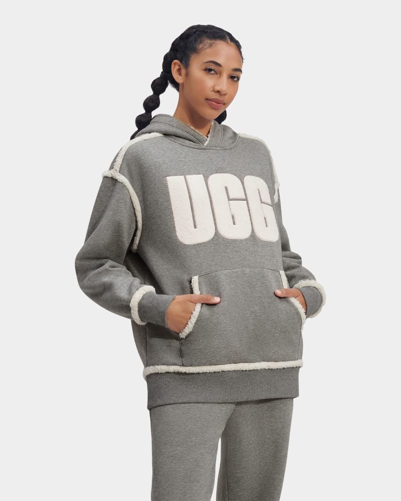 Grey Ugg Joanne B Fleece Logo Women\'s Hoodie | South Africa-5321640