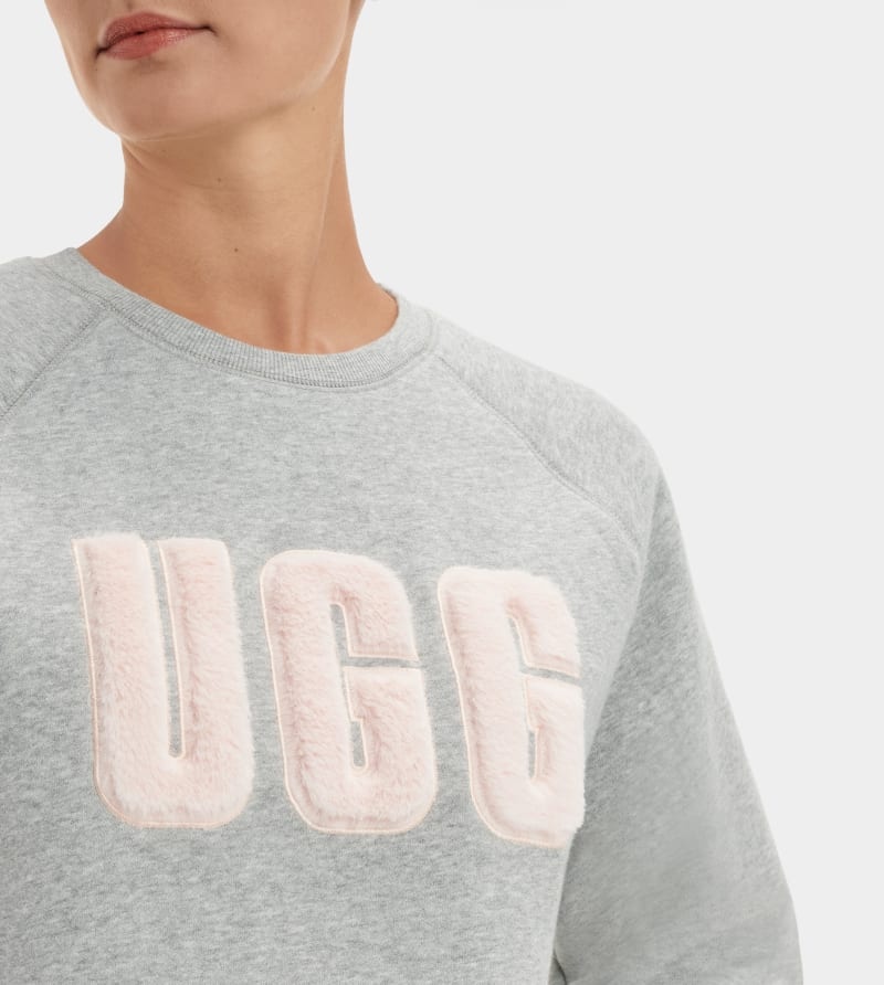 Grey Ugg Madeline Fuzzy Logo Crewneck Women's Sweatshirts | South Africa-5279463