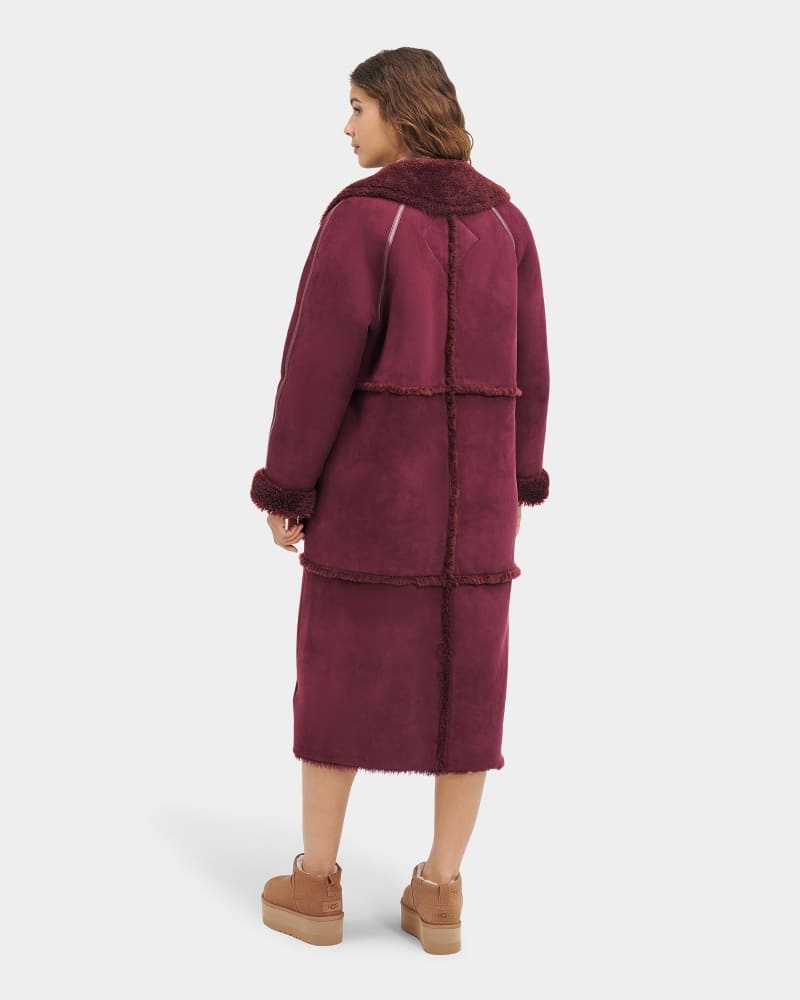 Maroon Ugg Fayre Twinface Sheepskin Women's Coats | South Africa-3206479