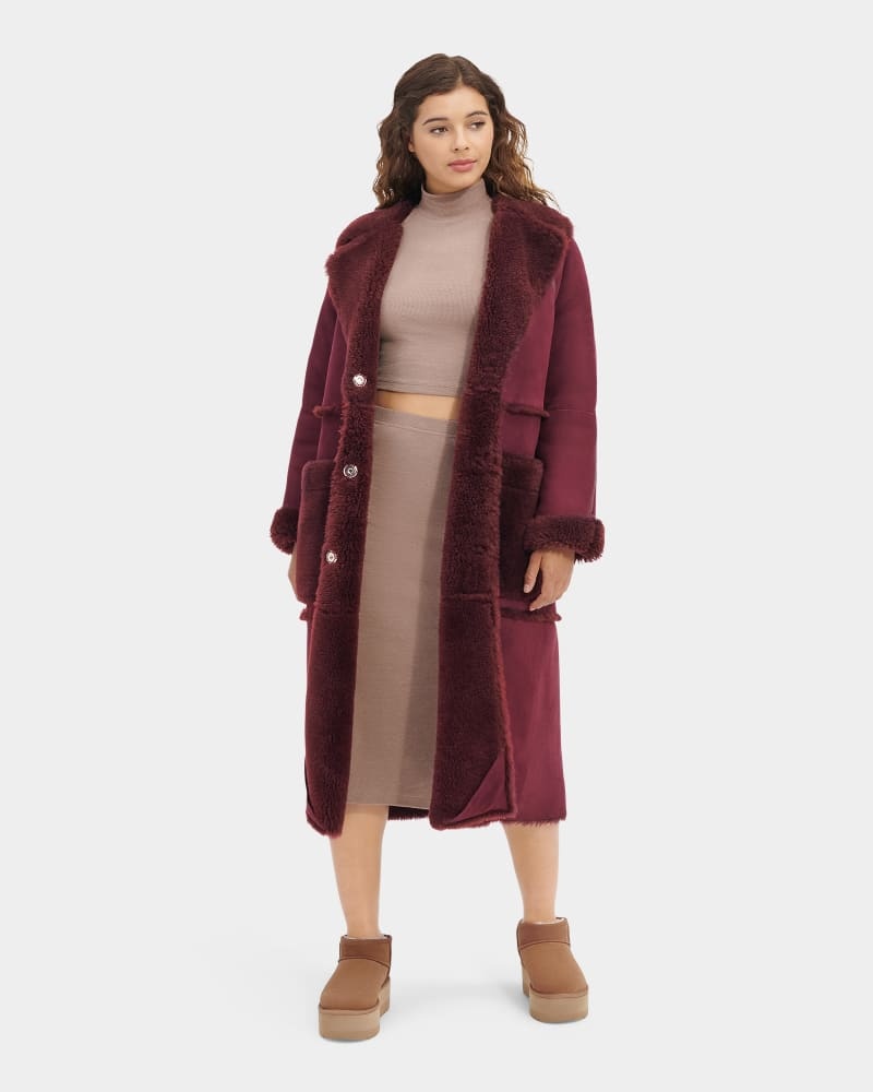 Maroon Ugg Fayre Twinface Sheepskin Women's Coats | South Africa-3206479