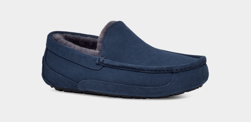 Navy Ugg Ascot Men's Slippers | South Africa-3147250