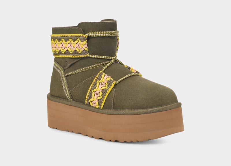 Olive Ugg Classic Mini Ii Braid Platform Women's Boots | South Africa-5143697