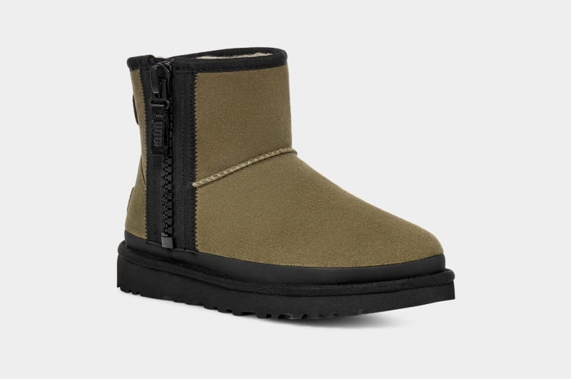 Olive Ugg Classic Mini Zipper Tape Logo Women's Boots | South Africa-1530624