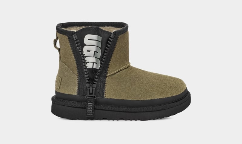 Olive Ugg Classic Mini Zipper Tape Logo Kids' Boots | South Africa-2483579