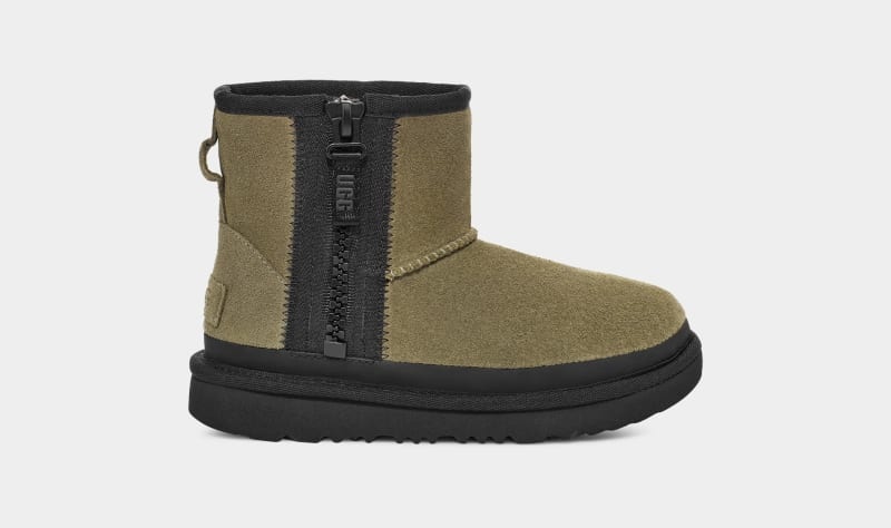 Olive Ugg Classic Mini Zipper Tape Logo Kids\' Boots | South Africa-2483579