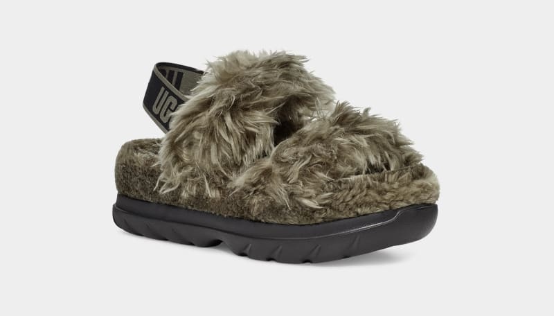 Olive Ugg Fluff Sugar Women's Sandals | South Africa-6054319