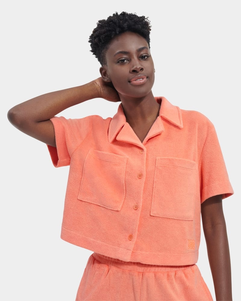 Orange Ugg Saniyah Short Sleeve Buttondown Women's Shirts | South Africa-8294306