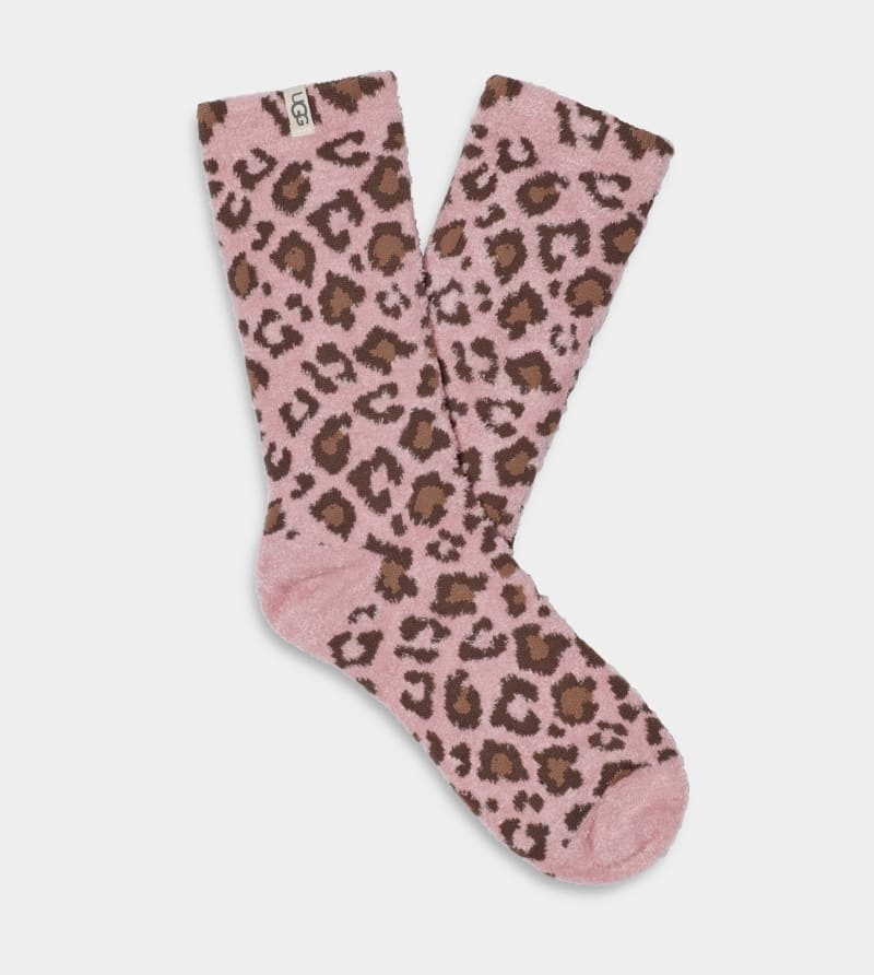 Pink Leopard Ugg Leslie Graphic Crew Women's Socks | South Africa-8472091