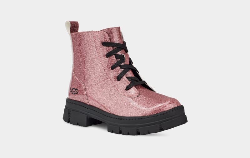 Pink Ugg Ashton Lace Up Glitter Kids' Boots | South Africa-5682914