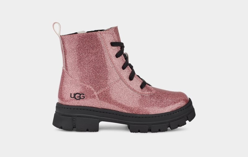 Pink Ugg Ashton Lace Up Glitter Kids\' Boots | South Africa-5682914