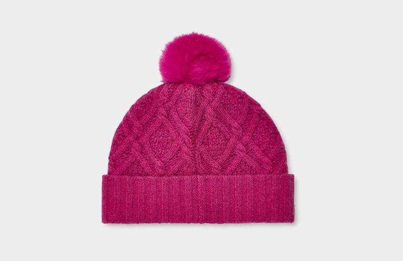 Pink Ugg Desmond Cable Knit Pom Women's Hats | South Africa-2450987