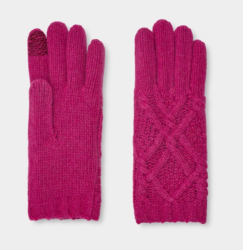 Pink Ugg Desmond Cable Knit Women's Gloves | South Africa-3247985