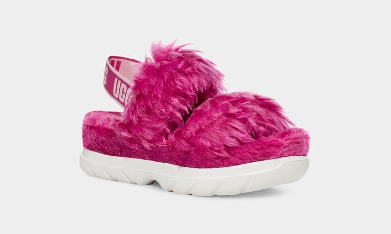 Pink Ugg Fluff Sugar Women's Sandals | South Africa-4876530