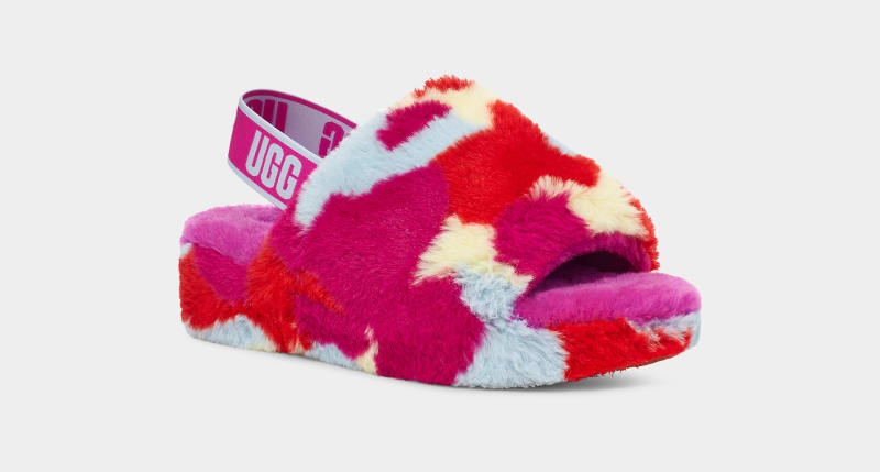 Pink Ugg Fluff Yeah Camopop Women's Slippers | South Africa-7128396