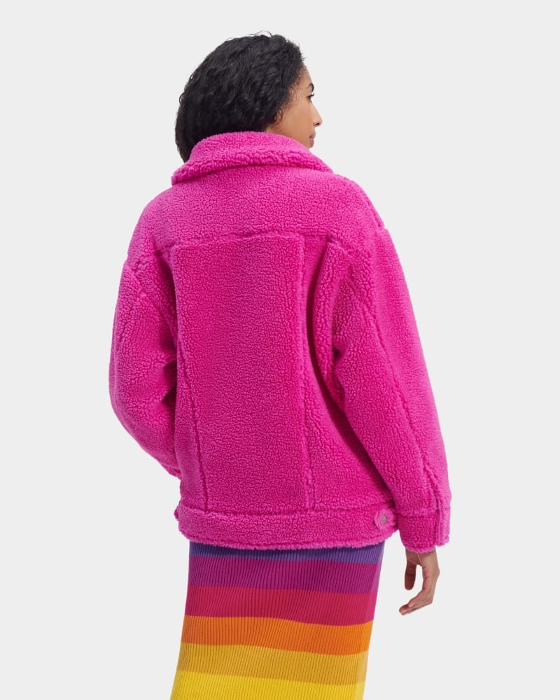 Pink Ugg Frankie Sherpa Trucker Women's Jackets | South Africa-0963874