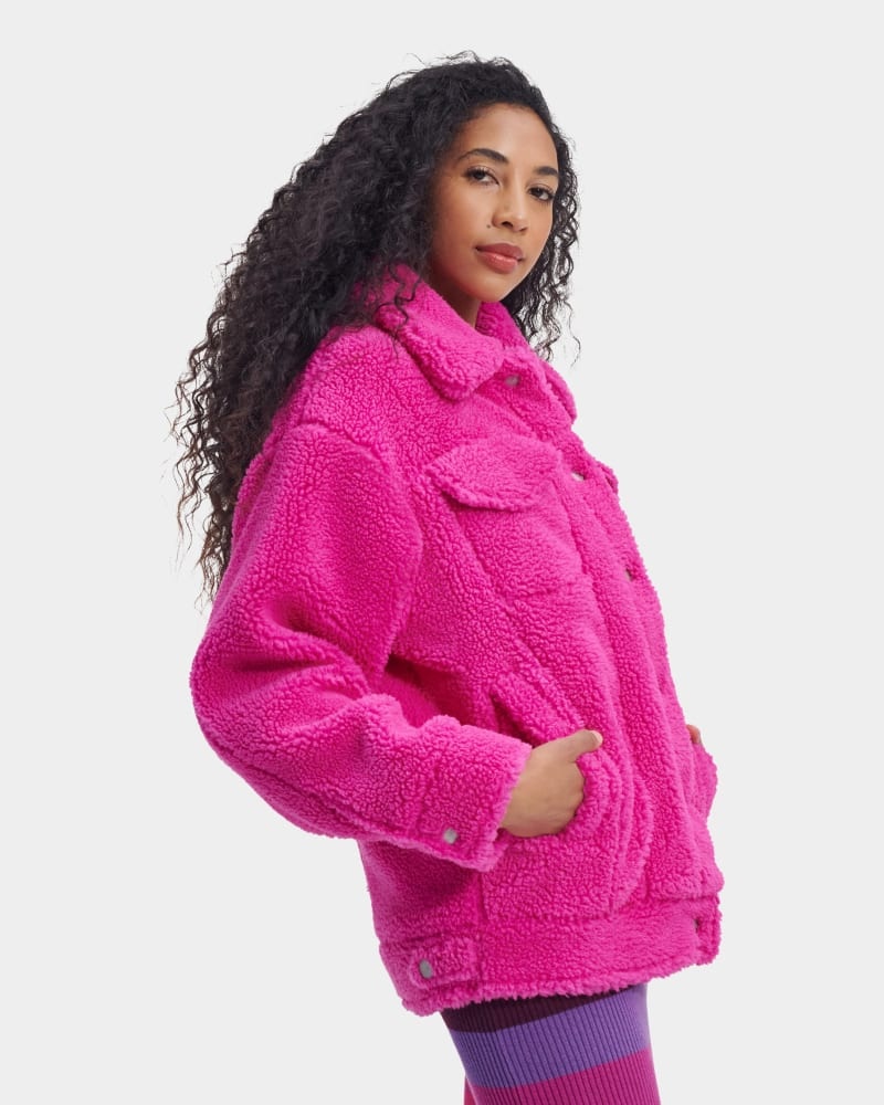 Pink Ugg Frankie Sherpa Trucker Women's Jackets | South Africa-0963874