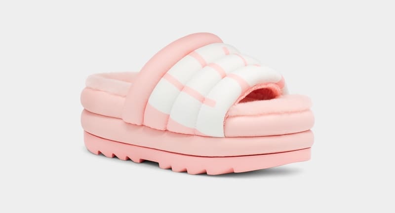 Pink Ugg Maxi Logo Women's Slides | South Africa-4592178