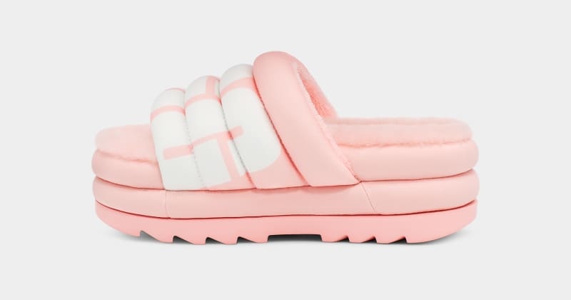 Pink Ugg Maxi Logo Women's Slides | South Africa-4592178