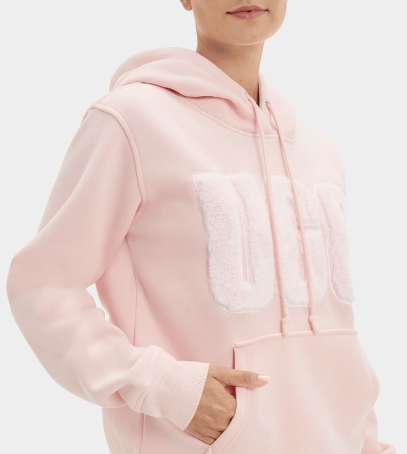 Pink Ugg Rey Fuzzy Logo Women's Hoodie | South Africa-7961052