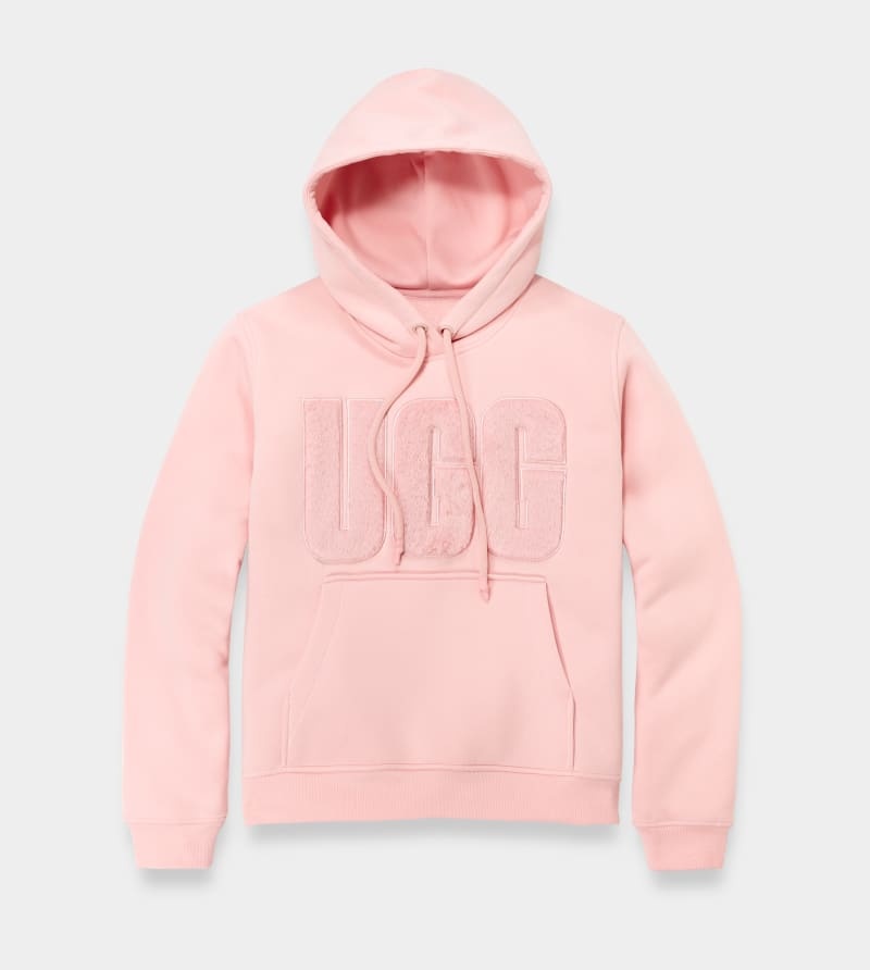 Pink Ugg Rey Fuzzy Logo Women's Hoodie | South Africa-7961052