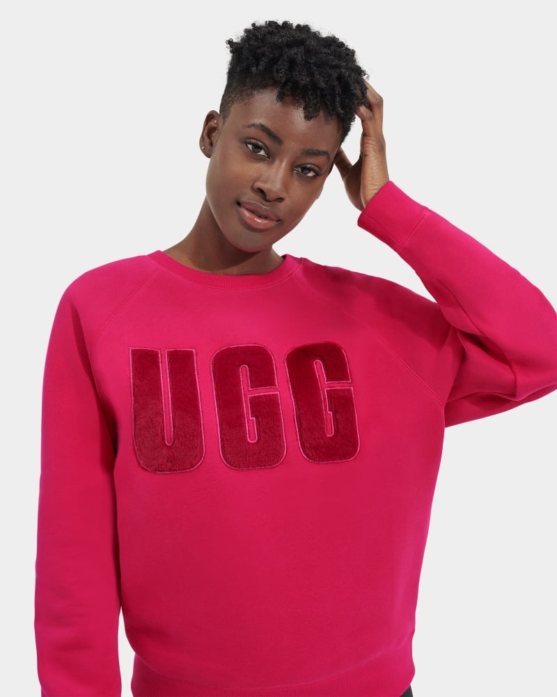 Pink / Dark Red Ugg Madeline Fuzzy Logo Crewneck Women's Sweatshirts | South Africa-9853472