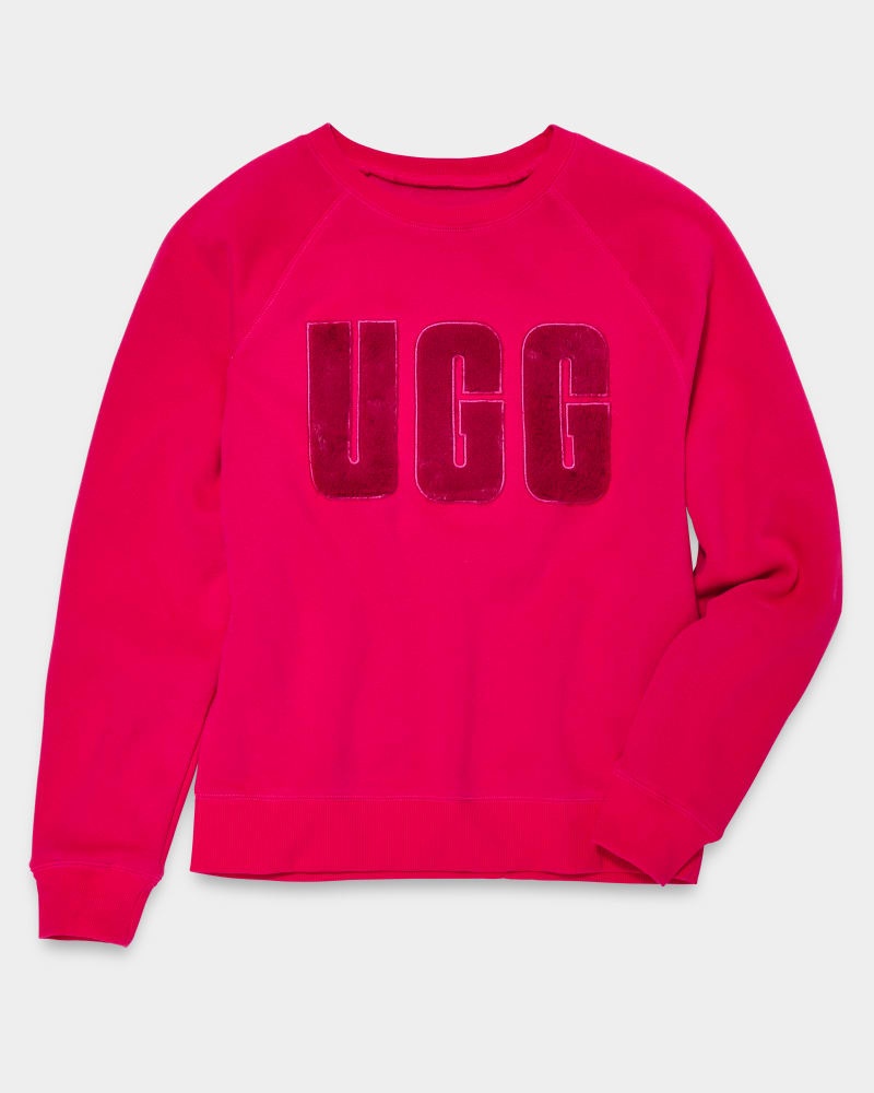 Pink / Dark Red Ugg Madeline Fuzzy Logo Crewneck Women's Sweatshirts | South Africa-9853472