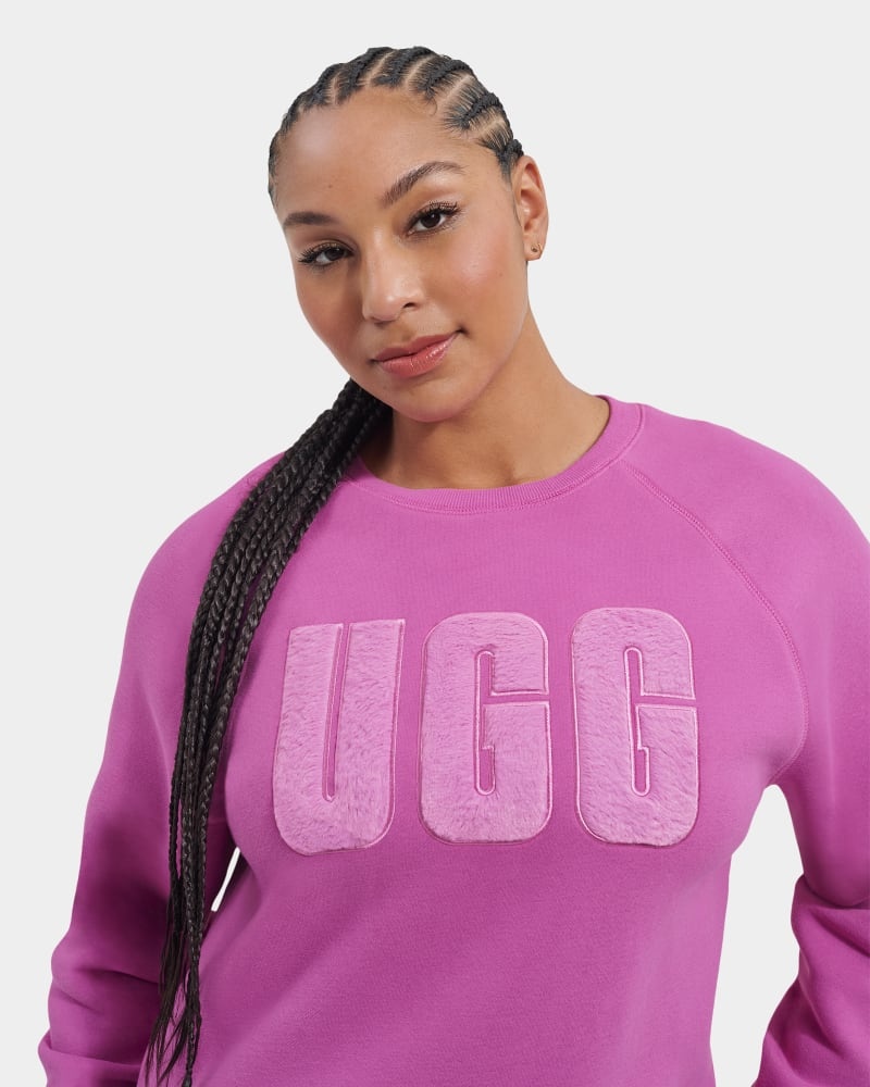 Purple Ugg Madeline Fuzzy Logo Crewneck Women's Sweatshirts | South Africa-6398145