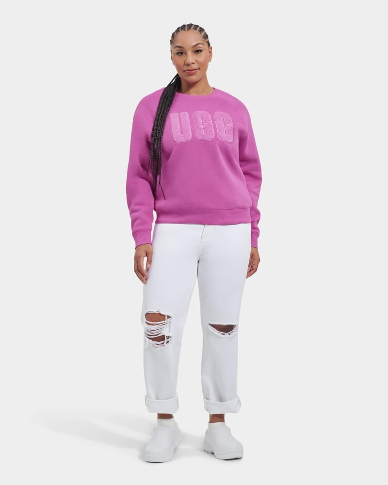 Purple Ugg Madeline Fuzzy Logo Crewneck Women's Sweatshirts | South Africa-6398145