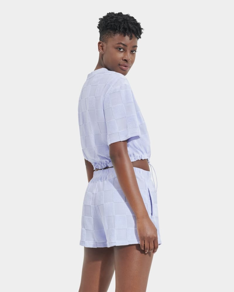 Purple Ugg Teagin Short Sleeve Check Women's Tops | South Africa-4358170