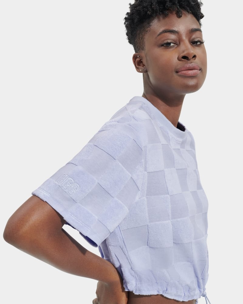 Purple Ugg Teagin Short Sleeve Check Women's Tops | South Africa-4358170