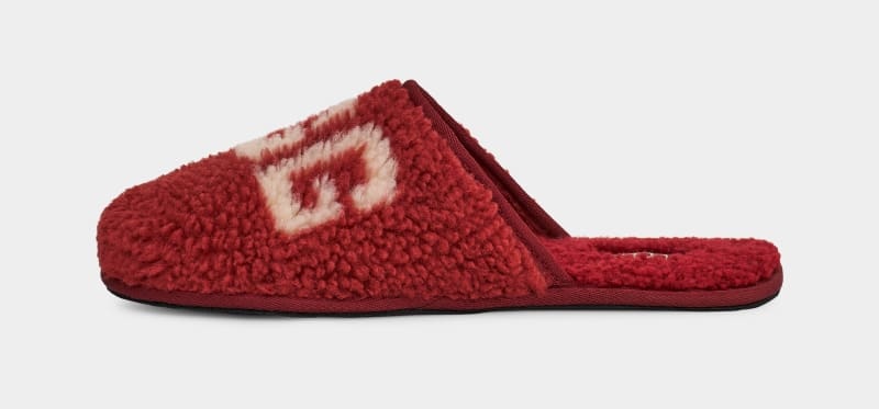 Red Burgundy Ugg Scuff Curly Graphic Men's Slippers | South Africa-2617984