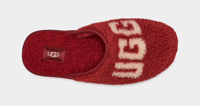 Red Burgundy Ugg Scuff Curly Graphic Men's Slippers | South Africa-2617984